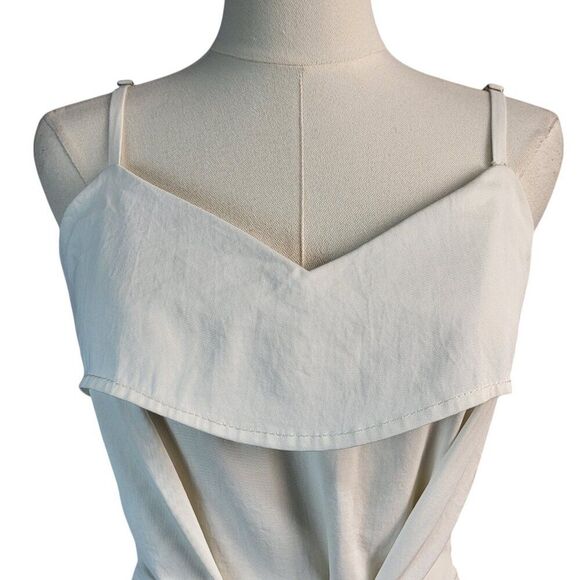 Colovos Size 4 RTR Designer Cream Midi Dress Asymmetrical Hem Side Zip Belted - Picture 8 of 16